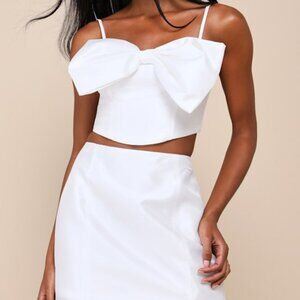 Lulus Icon Alert White Satin Bow Two-piece Mini Dress - Size M